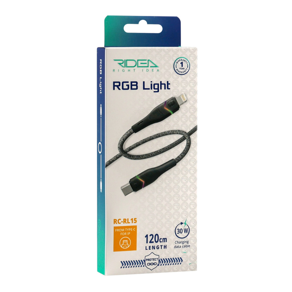 Кабель USB Ridea RC-RL15 RGB Light Type-C to Lightning 30W 1.2m Чорний