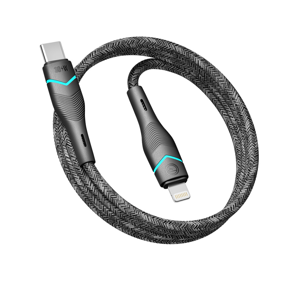 Кабель USB Ridea RC-RL15 RGB Light Type-C to Lightning 30W 1.2m Чорний