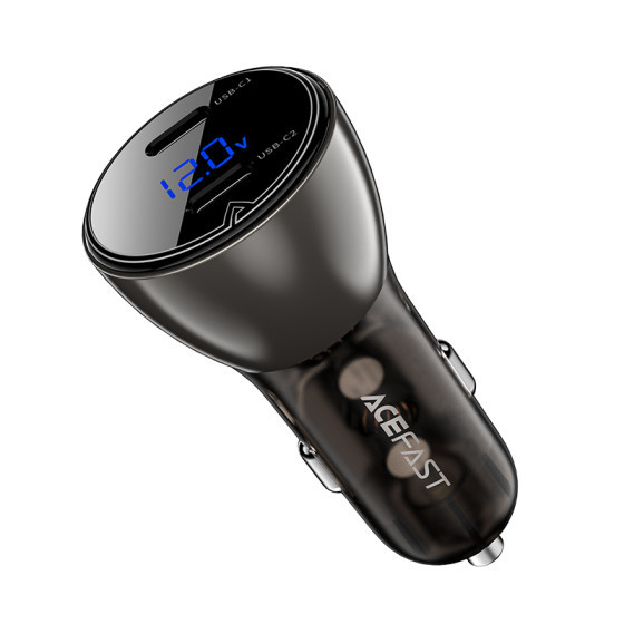 Автомобільний зарядний пристрій ACEFAST B10 metal car charger 60W (USB-C + USB-C) with digital display Black (6974316282358)