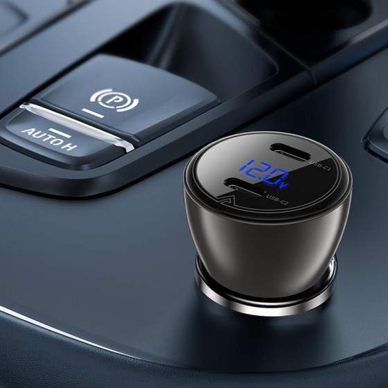 Автомобільний зарядний пристрій ACEFAST B10 metal car charger 60W (USB-C + USB-C) with digital display Black (6974316282358)