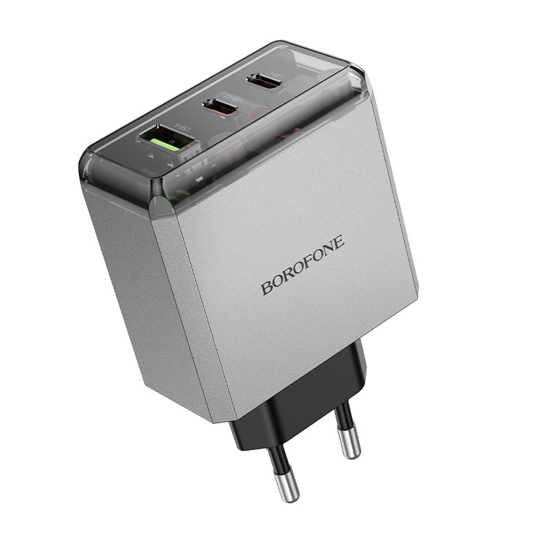 Мережевий зарядний пристрій BOROFONE BN22 Lena PD65W(2C1A) charger(EU) Metal Gray (6941991114601) Мережевий зарядний пристрій BOROFONE BN22 Lena PD65W(2C1A) charger(EU) Metal Gray (6941991114601)