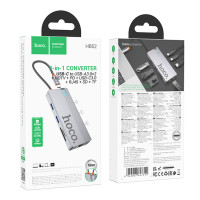 Хаб USB Hoco HB52 Type-C 8-in-1 (HDTV+RJ45-100Mbps+SD/TF+PD+Type-C3.0+USB3.0*2) Сірий