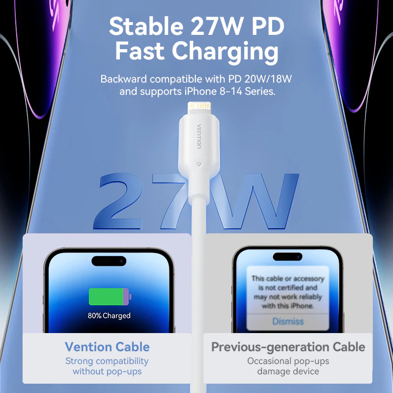 Кабель Vention USB 2.0 Type-C Male to Lightning Male 3A Cable 2M Black PVC Type (LAKBH) Кабель Vention USB 2.0 Type-C Male to Lightning Male 3A Cable 2M Black PVC Type (LAKBH)