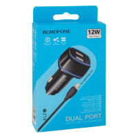 Автомобільний Зарядний Пристрій Borofone BZ14 Lightning 2USB2.4A М'ята упаковка Чорний