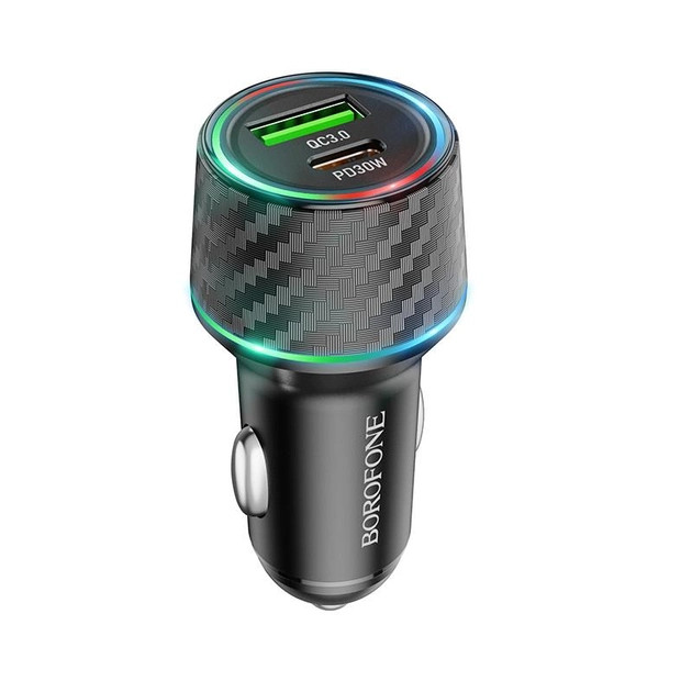 Автомобільний зарядний пристрій BOROFONE BZ21 Brilliant 48W dual port PD30W+QC3.0 car charger Black (6941991101175)