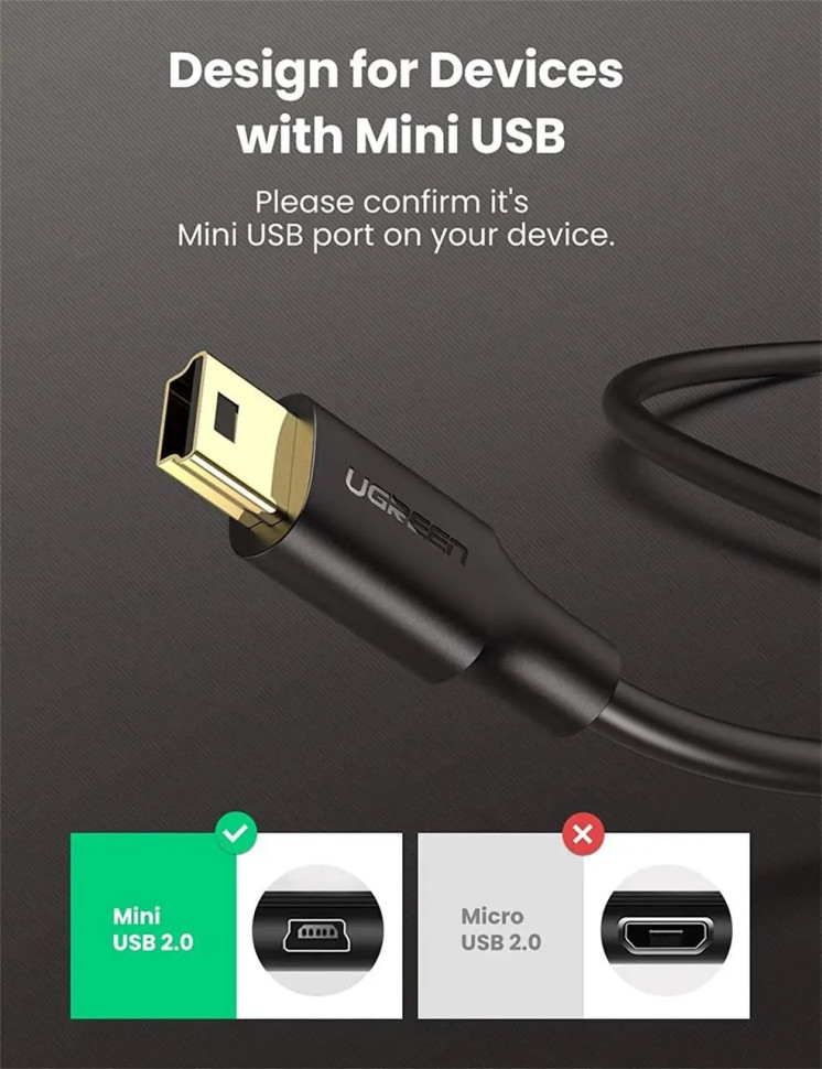 Кабель UGREEN USB 2.0 A Male to Mini 5 Pin Male Cable 2m (Black) (UGR-30472) Кабель UGREEN USB 2.0 A Male to Mini 5 Pin Male Cable 2m (Black) (UGR-30472)