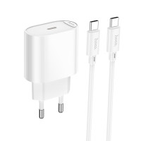 Мережевий зарядний пристрій HOCO C109A(PD20W) Fighter single port PD20W charger set(C to C) White (6942007656672)