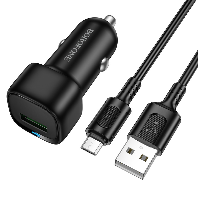 Автомобільний зарядний пристрій BOROFONE BZ34 Cloud single port QC3.0 car charger set(Micro) Black (6941991122279)