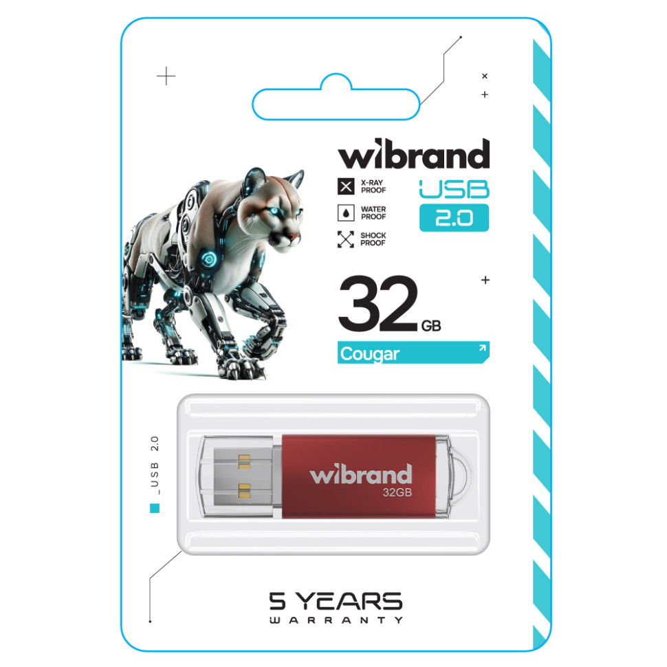 Флеш-накопичувач Wibrand USB 2.0 Cougar 32Gb Red (WI2.0/CU32P1R)