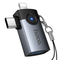 Перехідник HOCO UA36B C male to USB female OTG transparent adapter Black (6942007675666)