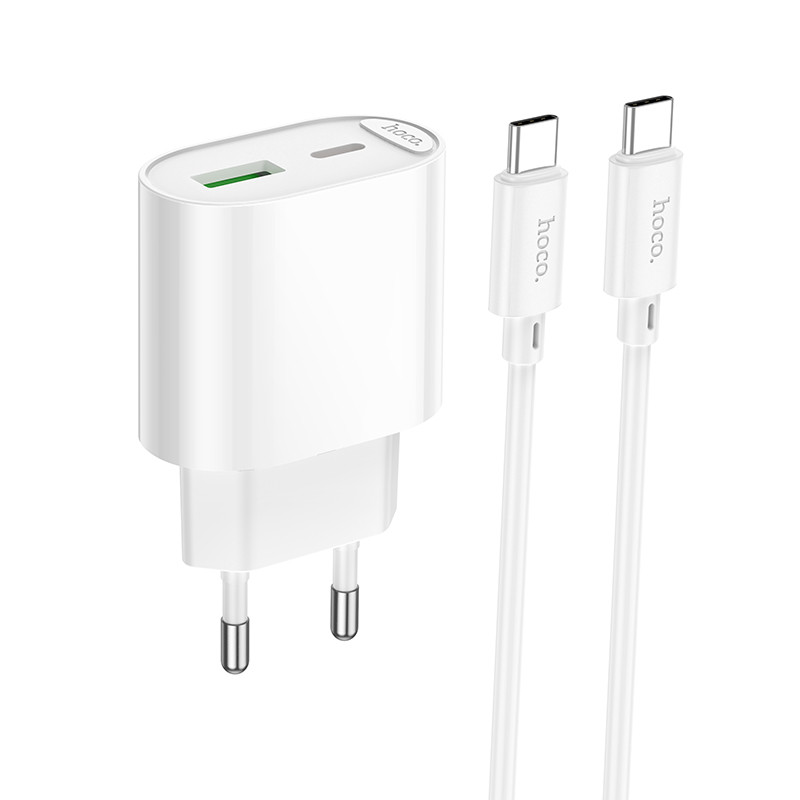 Мережевий зарядний пристрій з кабелем HOCO C109A(PD20W+QC3.0) Fighter PD20W+QC3.0 charger set(C to C) White (6942007656733)