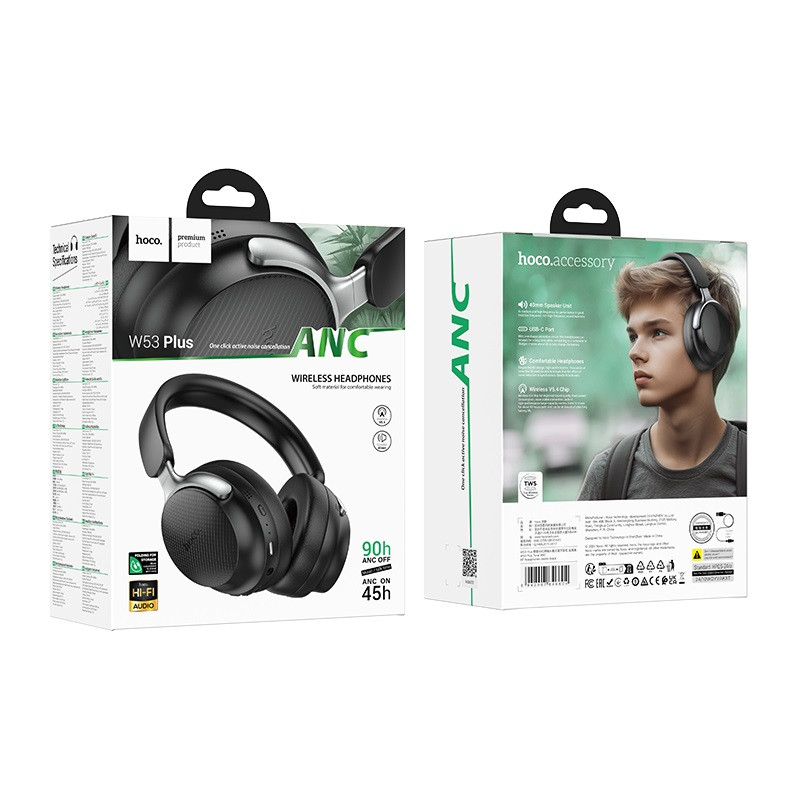 Бездротові накладні навушники HOCO W53 Plus Tone ANC BT headphones Classic Black (6942007646604) Бездротові накладні навушники HOCO W53 Plus Tone ANC BT headphones Classic Black (6942007646604)