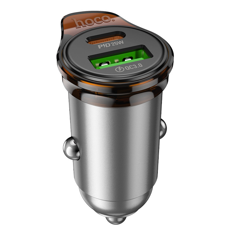 Автомобільний зарядний пристрій HOCO NZ16A Rigorous 43W dual port PD25W+QC3.0 car charger Metal Grey (6942007644747)
