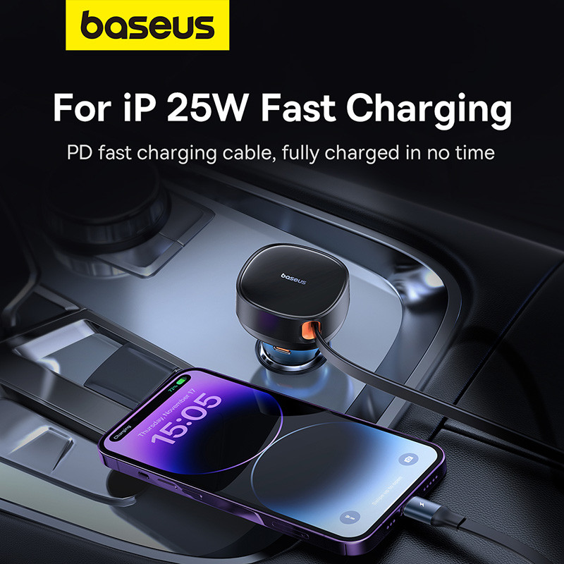 Автомобільний зарядний пристрій Baseus Enjoyment Pro Car Charger C+Retractable C & iP Cable 60W Cluster Black (C00057802111-00)