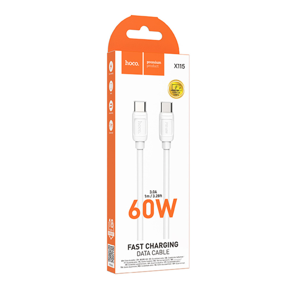 Кабель USB Hoco X115 Type-C to Type-C 60W Чорний