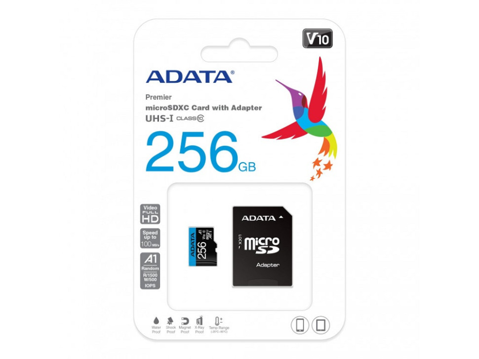Карта пам'яті ADATA Premier microSDXC (обсяг 256 ГБ UHS-I / Class 10 / A1 / V10) (у комплекті SD-адаптер)