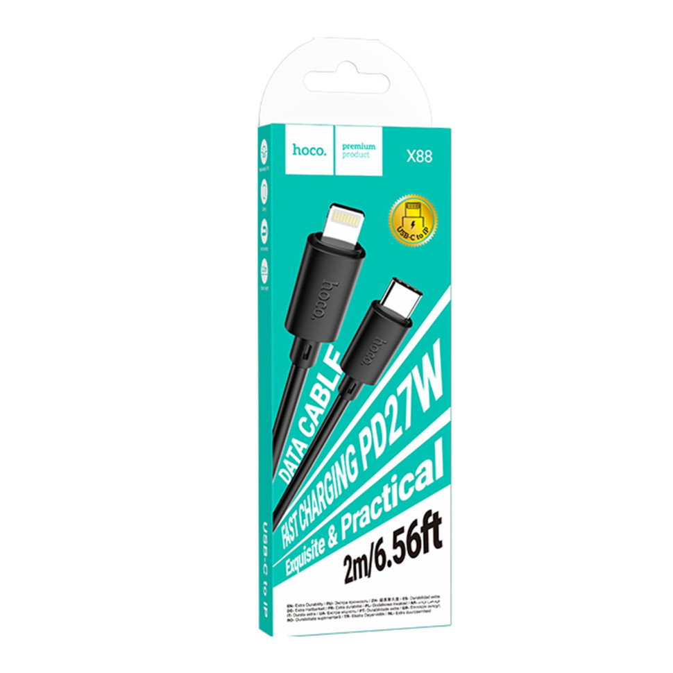 Кабель USB Hoco X88 Gratified PD27W Type-C to Lightning 2m Білий