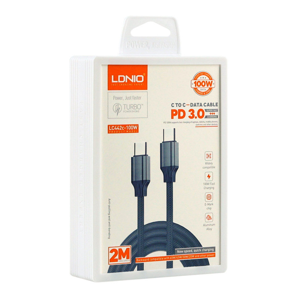 Кабель USB LDNIO LC442c Type-C to Type-C 100W 2m Сiрий
