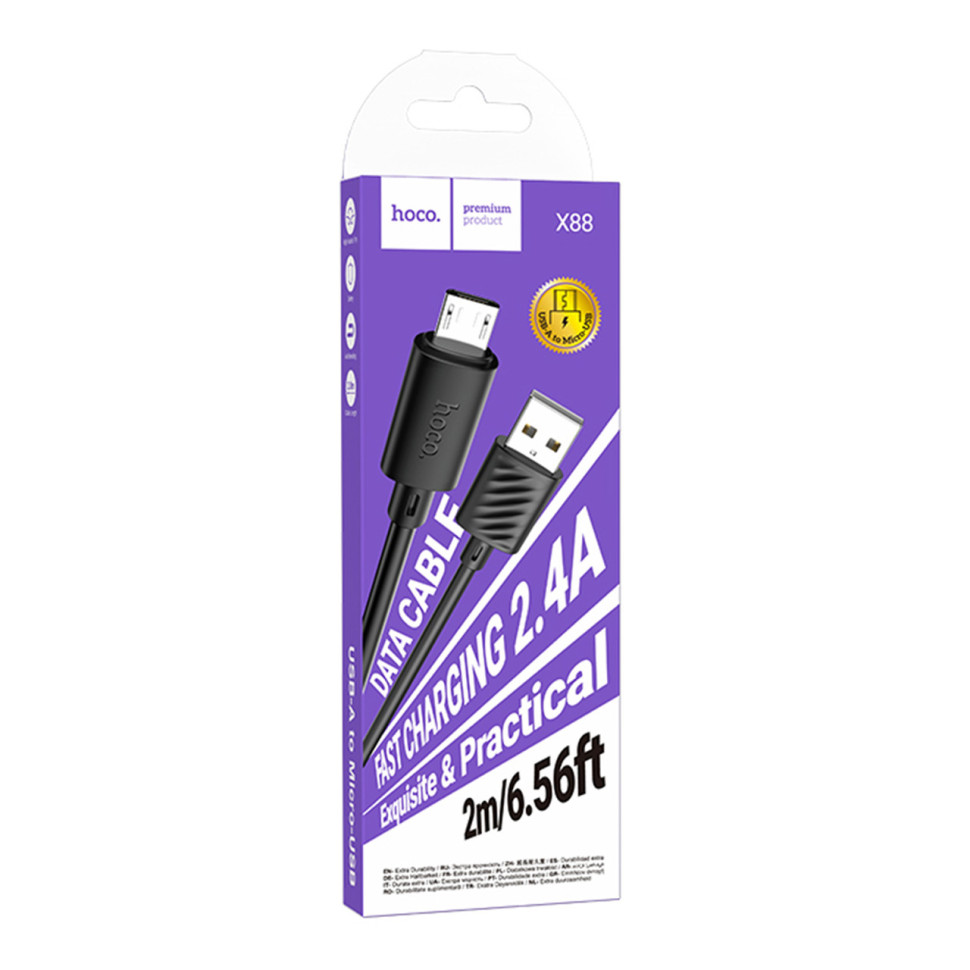 Кабель USB Hoco X88 Gratified Micro 2.4A 2m Колір Чорний